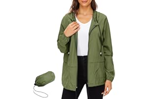 PONCEAU Ladies Waterproof Raincoat Windbreaker Thin Hooded Bicycle Rain Jackets Wind Jacket Packable Travel Active Outdoor