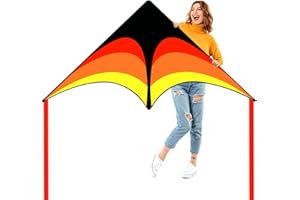 Flying Hoofer Cerf-Volant Noir et Jaune Delta pour Enfants et Adultes, 60 x 30 Pouces, Facile à Voler, cerf-Volant de vol à Une Seule Ligne, pour et Les débutants, avec Ligne de 300 Pieds et poignée.