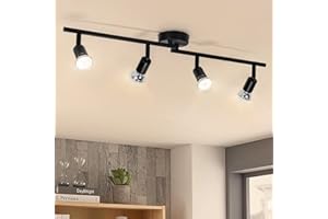 wowatt 4 Way Ceiling Spotlights, Black Ceiling Light Rotatable Including 4 x 5W GU10 LED Light Bulbs, 2800K Warm White LED Spot Light Fitting 420LM, Kitchen Lights for Bedroom, Living Room, Hallway