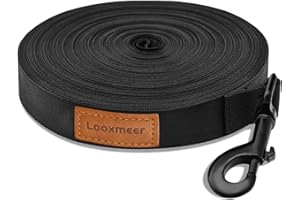 Looxmeer Correa Perro Adiestramiento, 3 m / 5m / 7m / 10m / 15m / 20m / 25m / 30m, Cuerda Larga Resistente para Camping Paseo, Negro