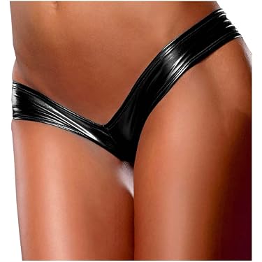 Perizoma Slip Con Giarrettiera In Pelle Verniciata Wetlook Per Donna - Lingerie Elegante