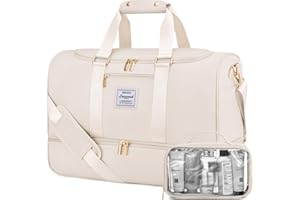 LOVEVOOK Sporttasche Reisetasche Damen, Weekender Travel Duffle Bag mit Kulturtasche, Schuhfach & Nassfach, Wasserdicht Gym Bag Carry on Bag, Handgepäck Tasche für Sport Reisen Flugzeug, Beige
