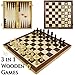 Price comparison product image 3 in 1 Wooden Compendium Board Game Set Family Games Chess Backgammon Draughts