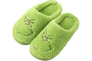 ENIXWH Grinch kapcie na Boże Narodzenie, szczęśliwe kapcie dla kobiet i mężczyzn, zabawne, pluszowe, zimowe, ciepłe, puszyste kapcie