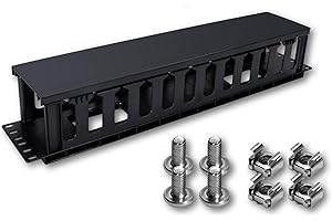 QSFPTEK Gestione dei cavi 2RU/2U, 24 slot 19 pollici orizzontale a un lato, gestione dei cavi per server in ABS, rete rack canale pista da corsa, canale dita con copertura, profondità 3.43 pollici