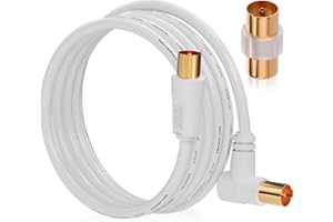 RELIAGINT Cable de antena de TV de ángulo recto flexible RL, con adaptador de extensión extralargo, cobre, baja pérdida para TV, cable coaxial blanco de 3 metros
