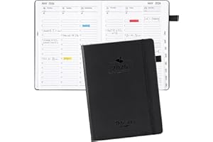 THBOXES Diary 2026 A5 Week to View, Vertical Weekly Planner January to December, Hardcover Leather Cover Hourly Planner 2026 with Monthly Tabs (Black)