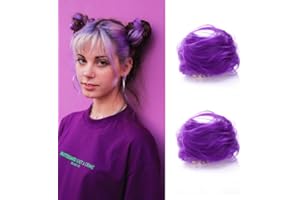 SJZDYLXY 2PCS Space Bun Claw Clip in Buns Donut Chignon Cat Ears DIY Hair Buns Updo Hairpieces Hair Extensions Wig Accessory for Women Girls (Purple), 68 g