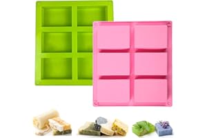 KOIROI Moules à Savon en Silicone, 2 Pièces Avec 6 Cavités Rectangulaire Moule à Savon, Moule pour Savon Rectangulaire, Moulle pour Savon Maison, Gâteaux, Cupcakes, Muffins, Faire gâteaux