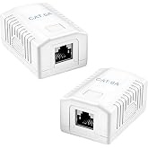 2 Surface Cat6A Network Socket with RJ45 FTP Shielded Port 10 Gbps | Cat 6A Surface Patch Box Ethernet LAN Network Box Shield