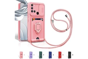 Aithne Funda con Cuerda para Samsung Galaxy A21S Case con Ranura para Tarjetas,360 Anillo función de Soporte Cubierta -Pink