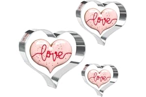 Crethink 3 Pieces Heart Cookie Cutter Set Stainless Steel Valentine's Day Cookie Cutters for Baking