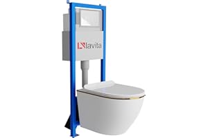 Lavita LAV 101 Sofi Slim Gold Line Élément mural pour WC 40 cm + évier mural suspendu sans bord + panneau de commande LAV 200.4.1 Blanc | Kit complet | Réservoir de chasse encastré | WC complet