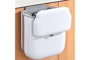 AVAKKER 10L Hanging Kitchen Bin Over the Cabinet Door, Foldable Plastic Waste Bins with Lids, Space-Saving Trash Can - Mounts on Cabinet Door or Wall for Small Kitchen, RV, Office