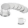 BTSKY 6pcs 10 * 10cm Brushed Stainless Steel Round Thicken Drink Coasters with Stand, Round Coaster with Sponge Bottom, Beverages Coasters Cup Glass Mat