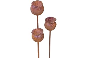 Bornhöft Lot de 3 piquets de jardin en forme de coquelicot - En métal rouillé - Décoration de jardin - Rouille naturelle