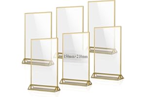 efuturetime 6 x ekspozytor stołowy akrylowy A5, dwustronna ramka na zdjęcia, pleksiglas, uchwyt na karty menu, stojak w kształcie litery T, stojak na ladę, ramki na zdjęcia, numery stołów weselnych