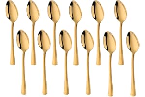 Buyer Star Cuillères à café en Or 12 pièces, Ensemble de mini cuillère doree Couverts en Acier Inoxydable pour crème glacée au Sucre Condiment Espresso et Demitasse, Poli Miroir