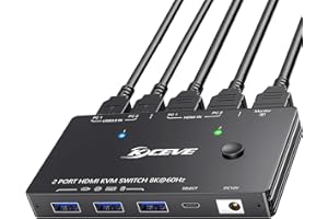 AOOCOO KVM Switch HDMI 8K@60Hz, switch KVM HDMI per 2 computer che condividono 1 monitor e 3 dispositivi USB 3.0, telecomando via cavo e cavo USB inclusi