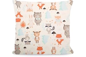 AISAWATE Funda de cojín para niños con estampado decorativo, 40 x 40 cm, 1 paquete de fundas de almohada para cochecito de bebé, de algodón orgánico, con cremallera, color blanco