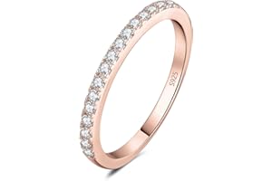 JewelryPalace Anillo Mujer Plata Oro 14k Oro Rosa, Anillo Promesa Apilable Circonitas, Banda de Boda Clásico Diamante Simulado, Anillos Niña Elegante Piedra Preciosa, Joyas de Mujer