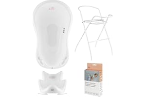 ‎HYLAT BABY Hylat Baby Set: Baby Badewanne mit Thermometer, Gestell & Stöpsel, Badewannensitz, Ablaufschlauch - stabil und bequem - für Neugeborene und Babys