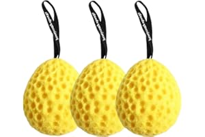 FUTUHADA 3 PCS Éponges de Bain pour Corps, Éponge de Bain Exfoliante de Nid d'abeille, Éponges de Douche avec Corde, Éponge de Nettoyage de Corps Douce, Éponge de Massage Corporel, pour Adultes Enfants (Jaune)