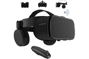 LONGLU Virtual Reality VR Headset with Wireless Remote Bluetooth, 3D VR Glasses for Movies & Video Games IMAX, Compatible for Android iOS iPhone 16 15 14 13...8 6 etc Samsung 4.7-6.2" Cellphone (Black)