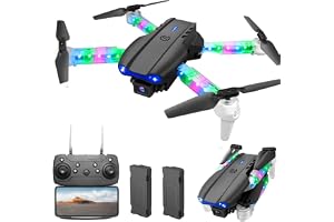 OBEST Drönare med 1080P-kamera med LED-lampor för vuxna RC FPV-drönare | Vikbar quadcopter med WiFi-överföring, One Key start/landning, 3D-flips, 2 batterier, leksaker presenter för pojkar flickor