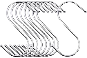 BBly 10 Pcs S Hooks 12cm Large S Shaped Hooks Stainless Steel Heavy Duty Utensil Pan Metal S Hook (L-Silver-12cm-10Pcs)