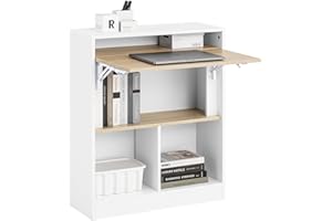 SoBuy Escritorio Plegable con 3 Estantes de Almacenaje Mesa Escritorio Standing Desk con Almacenaje Mesa Gaming para Ordenador Estudio o Dormitorio Blanco y Natural 70x57x85 cm FWT104-WN