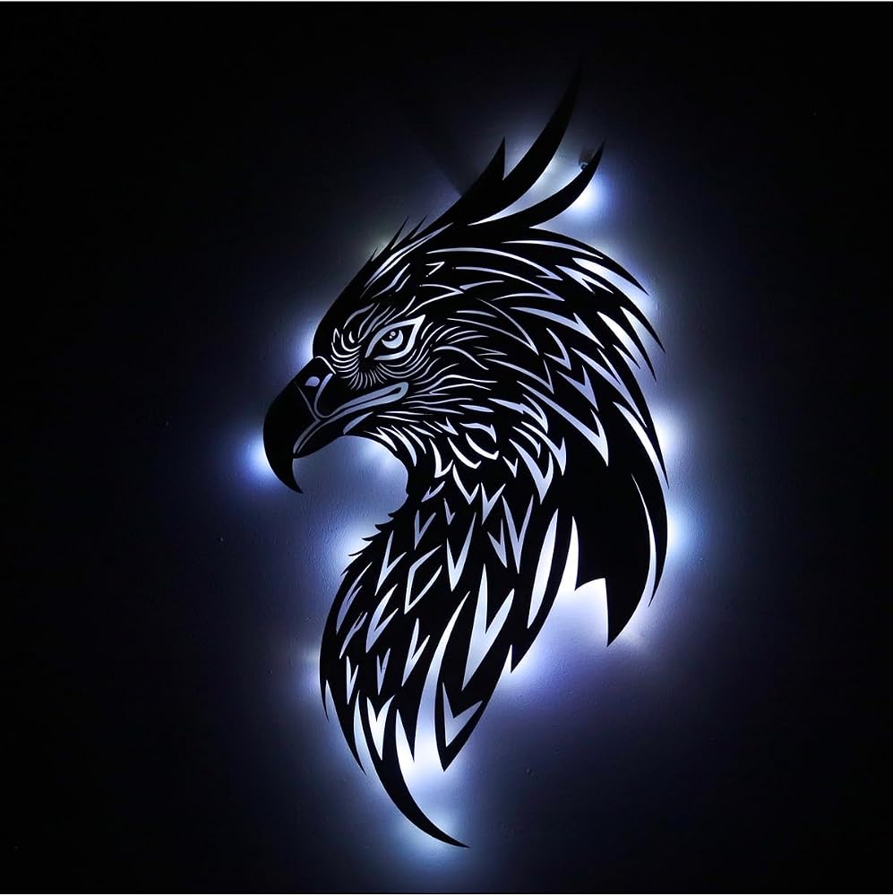 Ledli Işıklı Portre Kartal Figürlü Tablo Duvar Dekorlu Gece Lambası Beyaz 60 x 31