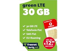 FREENET TV freenet green LTE 30 GB – Handyvertrag für das Vodafone Netz mit Internet Flat, Flat Telefonie und SMS, VoLTE, WiFi-Calling und EU-Roaming – In alle deutschen Netze – 24 Monate Vertragslaufzeit