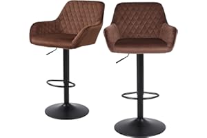 ralex-chair Bar Stools Set of 2, Height Adjustable Velvet Fabric Swivel Barstool Bar Chairs, Breakfast Dining Stools With Backrest and Armrest for Bar, Counter and Kitchen,Brown