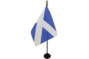 AZ FLAG - Scotland Table Flag 4'' x 6'' - Scottish Mini Desk Flag 100% Polyester 15 x 10 cm - Office Mini Banner with 10'' Pole - Golden Spear