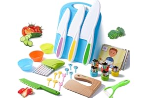 Doaizer Kids Safe Knife Set for Toddlers Real Cooking - Toddler Knives Sets Kitchen Tools with Gloves Cutting Board Fruit Vegetable Crinkle Cutters