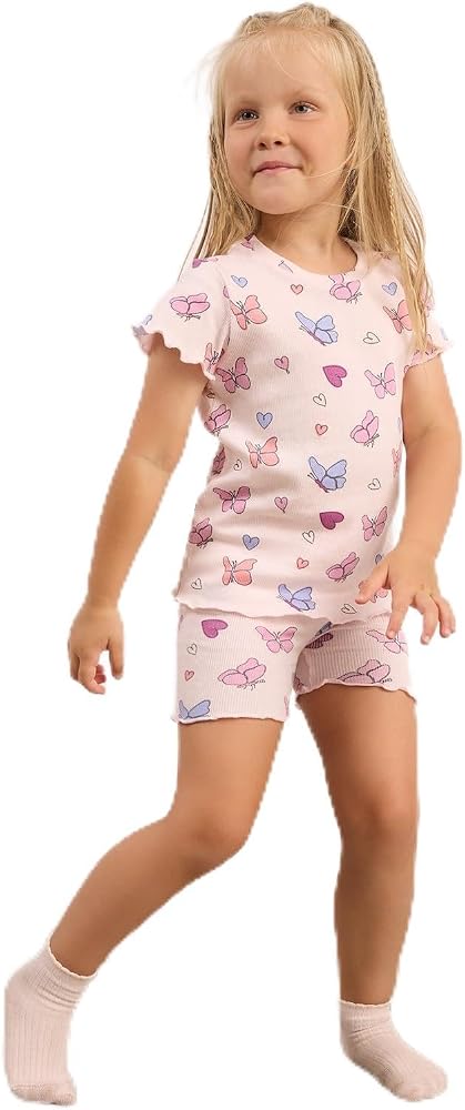 DeFacto Pamuklu Regular Fit Kısa Kollu Fitilli Şortlu 2'li Açık Pembe Pijama Takımı Kız Bebek H9311A526SM