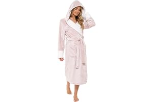 KATE MORGAN Ladies Dressing Gown Fluffy Super Soft Hooded Bathrobe for Women Plush Fleece Perfect Loungewear Long Robe | Gifts for Women