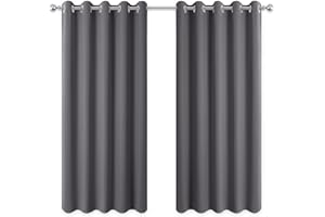 PONY DANCE Blackout Thermal Eyelet Curtains - 66x63 Inch Light Blocking and Energy Saving Privacy Curtains & Drapes for Bedroom/Living Room/Kitchen Window Treatment, 2 Panels, Gray