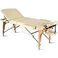 Careboda,Massage Table Mobile Professional Massage Table Massage Bed Massage Chair with 3 Zones Height-Adjustable with Wooden Legs Ergonomic Headrest Carry Bag,Beige,70 x 185 cm,MGBC-302H