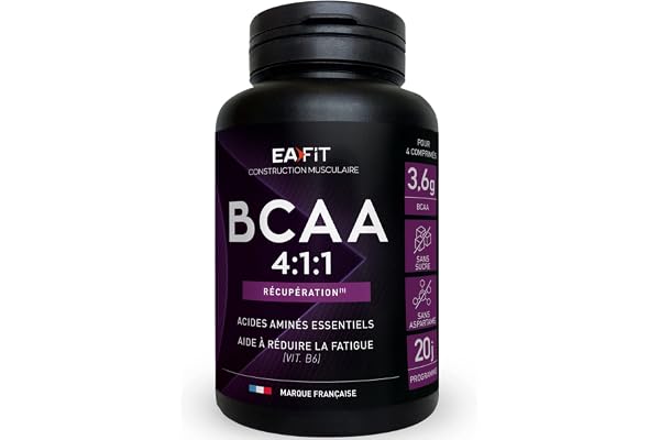 EAFIT | BCAA 4:1:1 - Acides aminés essentiels et Vitamine B6 - BCAA Pre Workout - Booster puissant - Réduire la fatigue - Complément alimentaire - 80 comprimés