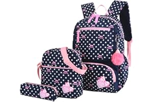 VIDOSCLA 3Pcs Crown Prints Backpack Sets Bowknot Primary Schoolbag Travel Daypack Shoulder Bag Pencil Case