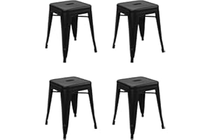 Vaukura Taburete Bajo Oliix (Pack 4) - Taburete Industrial Metálico Mate (Negro)