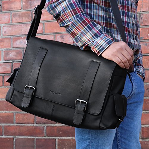 FEYNSINN   Messenger bag ASHTON - Herren Umh  ngetasche XL gro   Ledertasche 15 4 Zoll Laptop - Laptoptasche Herrentasche echt Leder hellbraun-cognac