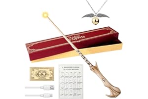 AVCXEC Voldemort Wand, 35cm Lord Voldemort Light Up Wand with Station Ticket, Spell Card and Necklace USB Charging Glow Magic Wand Lord Voldemort Magic Wizard Wand in Gift Box for Halloween Costume Party