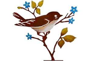 JYUECIAN Metall Vogel Gartenstecker Blumenstecker Gartendeko für Draußen, Grasmücke Bemaltes Vögel für Zaun Terrasse Balkon Blumentopf