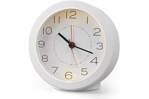 VONIOBUY Réveil Matin Analogique à Piles avec Fonction Snooze, Réveil Silencieux Sans Tic-Tac, Cadran Lumineux (Veilleuse), 2 Piles AA Incluses,Mini Design pour Nuit Paisible, Chambre et Voyage, Blanc