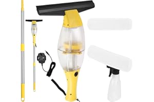 ARLOPU Window Vacuum Cleaner Set with Telescopic Handle, Spray Bottle and 280mm Blade, Suitable for Windows, Tiles, Mirrors and Glass, Electric Window Cleaning Helper