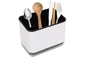 VALICAER Ociekacz na sztućce, uchwyt na naczynia, kosze na sztućce z 3 przegródkami, sztućce zlewozmywak Caddy na łyżkę widelec noże, plastikowy uchwyt na sztućce, organizer kuchenny (czarny)