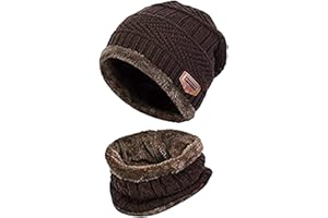 World of Shawls Unisex Men Women Knitted Fleece Beanie Hat and Loop Circle Scarf Snood Set Warm Soft and Comfortable